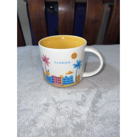 STARBUCKS Coffee 2012 FLORIDA You Are Here Mug Cup Palm Tree Rocket Hotel - Picture 1 of 7